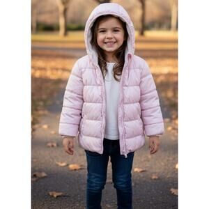 Old Navy Baby Girls’ Light Pink White Fleece Interior Puffer Jacket Size 2